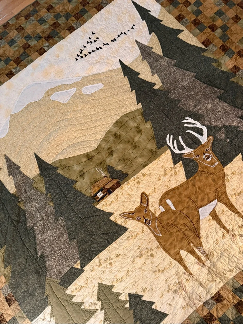Deer Woodland Quilt Bedding in Brown and Green by Donna Sharp Cabincore